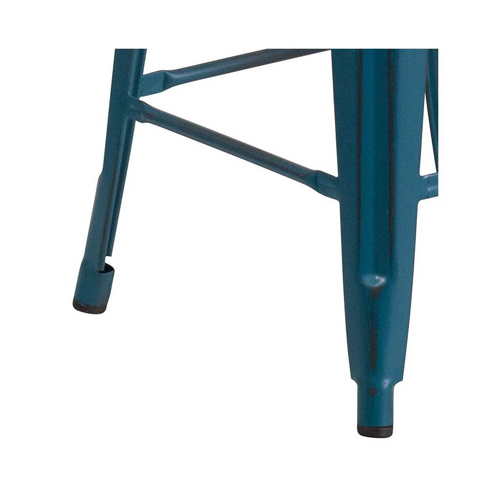 Commercial Grade 24" High Backless Distressed Antique Blue Metal Indoor-Outdoor Counter Height Stool