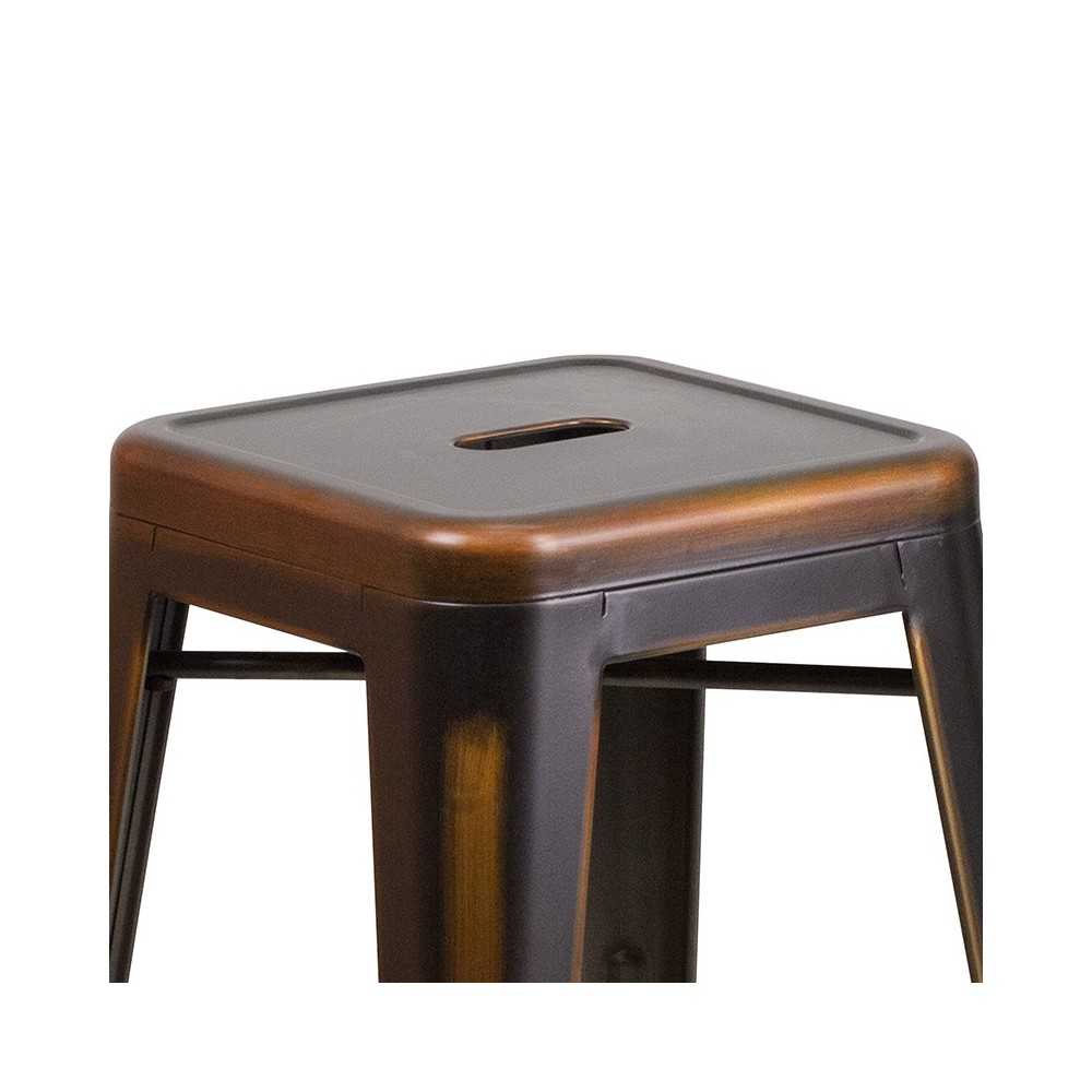 Commercial Grade 24" High Backless Distressed Copper Metal Indoor-Outdoor Counter Height Stool