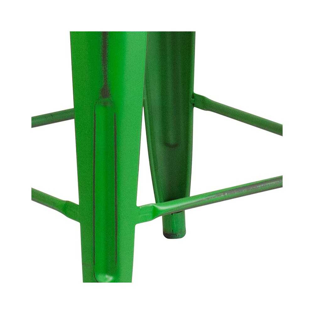 Commercial Grade 24" High Backless Distressed Green Metal Indoor-Outdoor Counter Height Stool