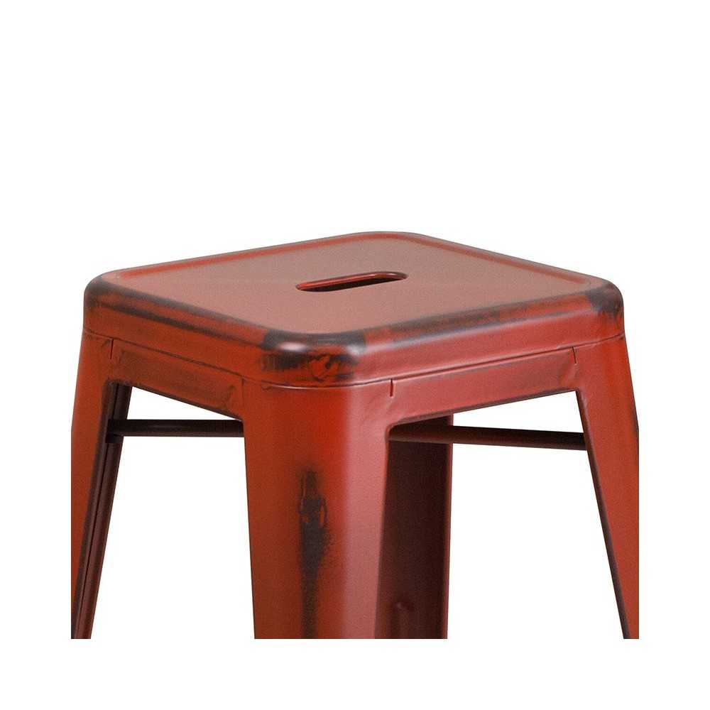 Commercial Grade 24" High Backless Distressed Kelly Red Metal Indoor-Outdoor Counter Height Stool