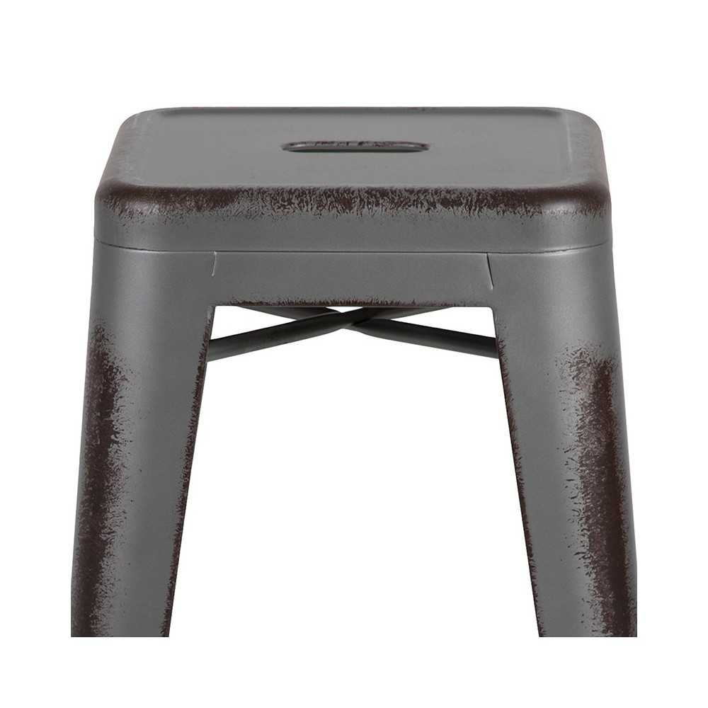 Commercial Grade 24" High Backless Distressed Silver Gray Metal Indoor-Outdoor Counter Height Stool