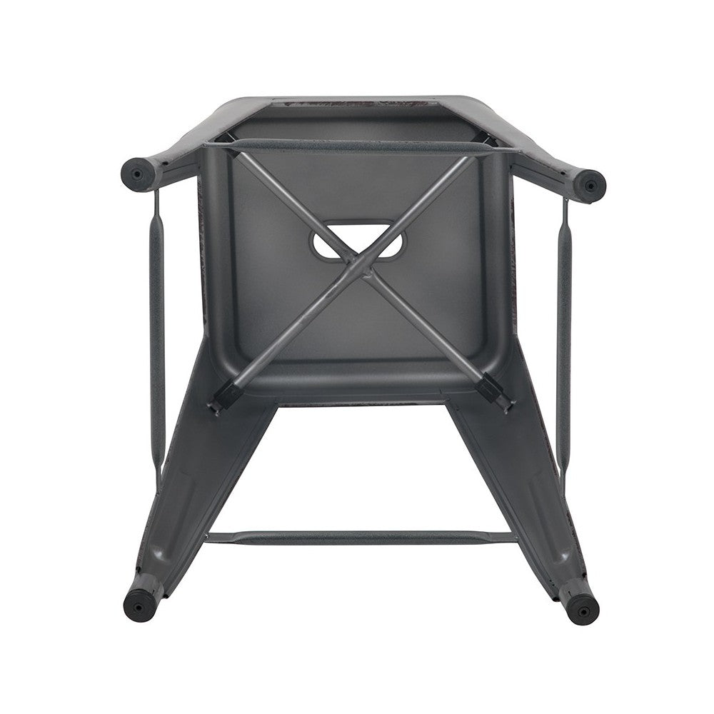 Commercial Grade 24" High Backless Distressed Silver Gray Metal Indoor-Outdoor Counter Height Stool