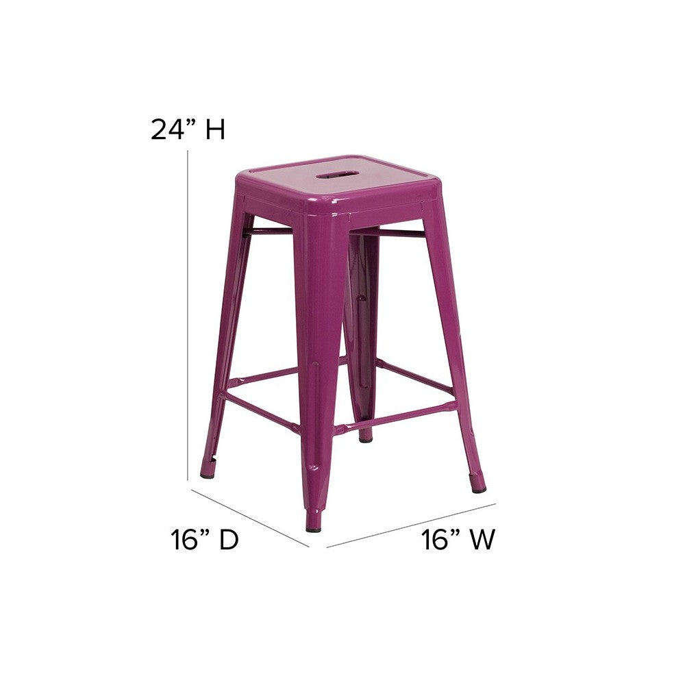 Commercial Grade 24" High Backless Purple Indoor-Outdoor Counter Height Stool