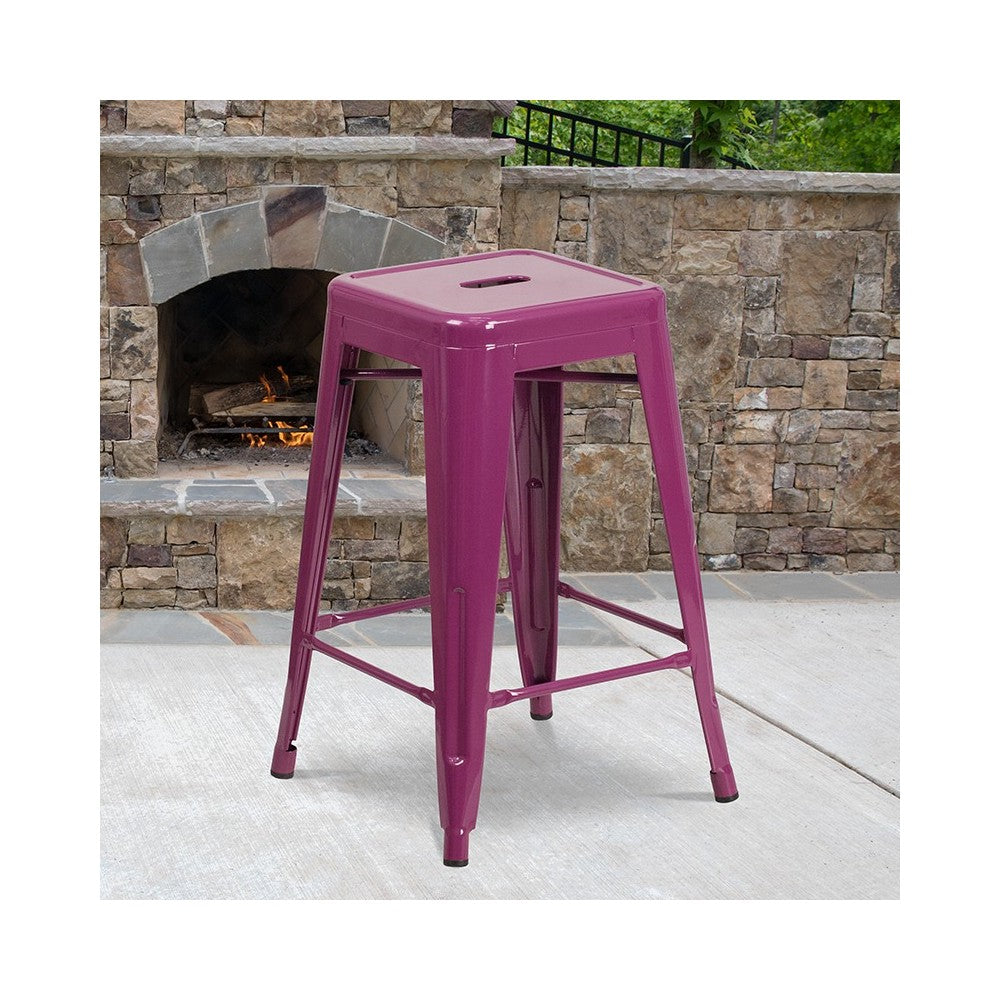 Commercial Grade 24" High Backless Purple Indoor-Outdoor Counter Height Stool