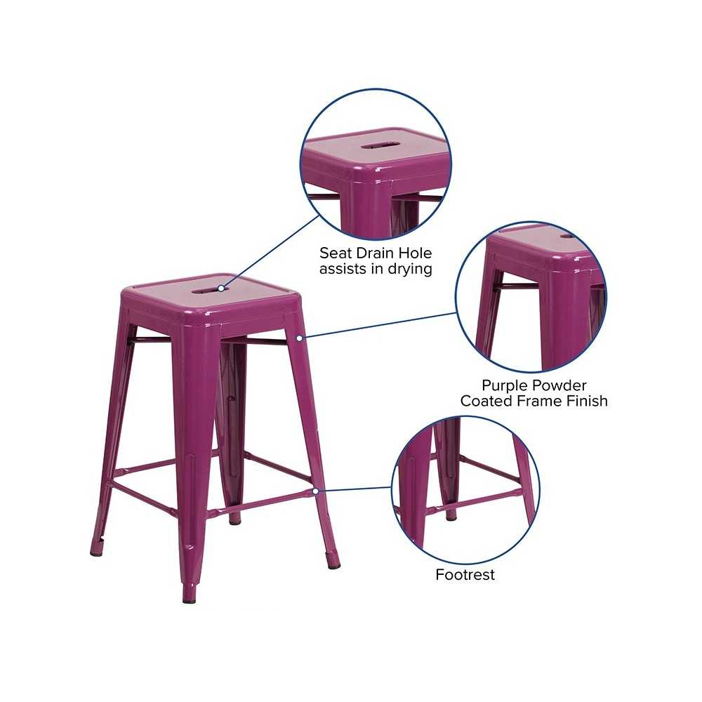Commercial Grade 24" High Backless Purple Indoor-Outdoor Counter Height Stool