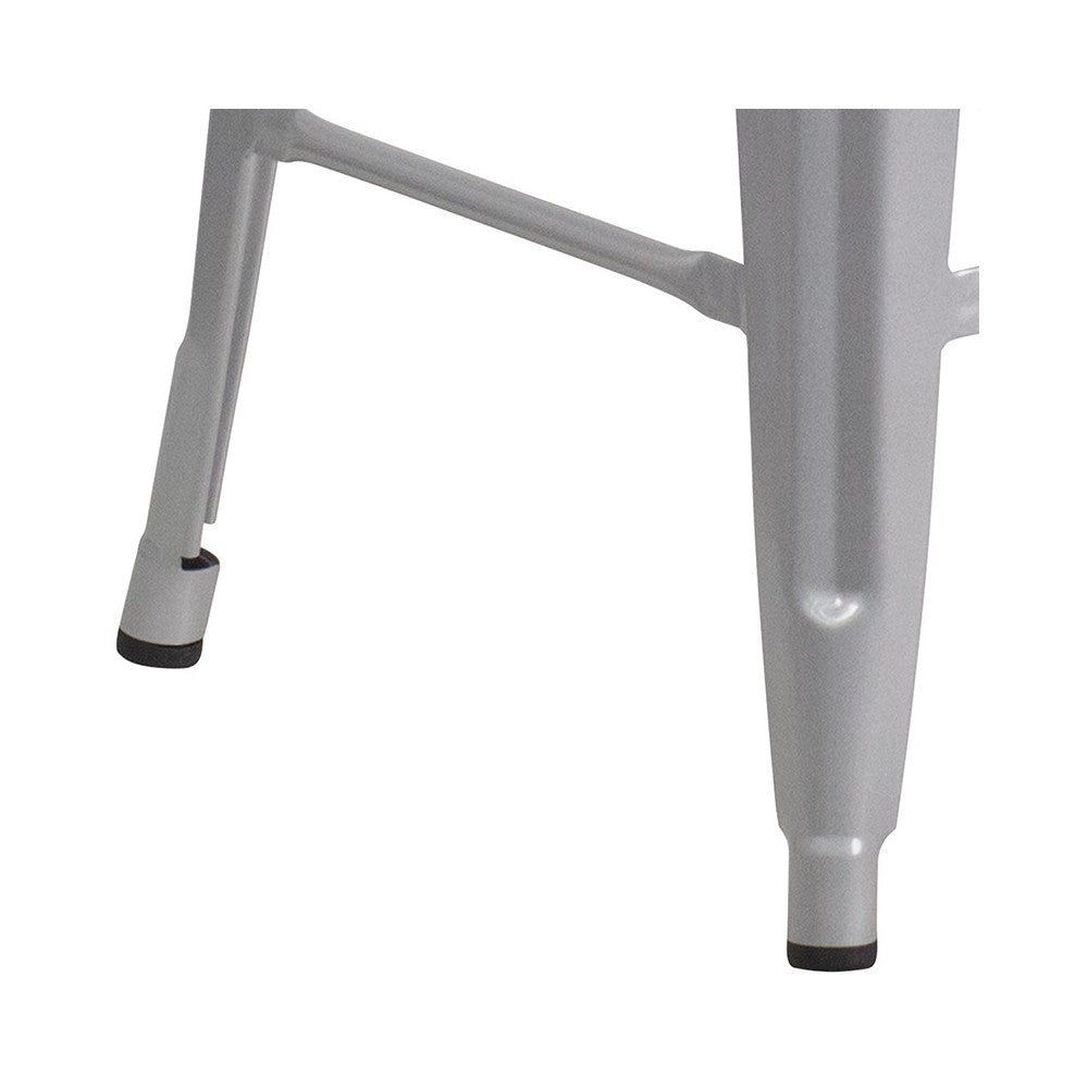 Commercial Grade 24" High Backless Silver Metal Indoor-Outdoor Counter Height Stool with Square Seat