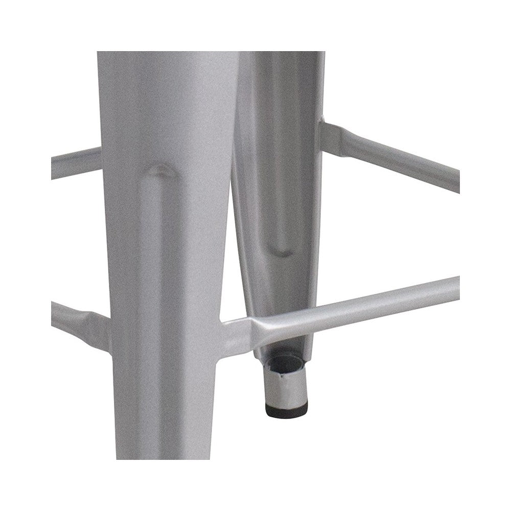 Commercial Grade 24" High Backless Silver Metal Indoor-Outdoor Counter Height Stool with Square Seat