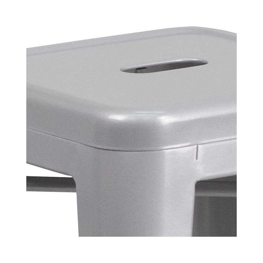 Commercial Grade 24" High Backless Silver Metal Indoor-Outdoor Counter Height Stool with Square Seat