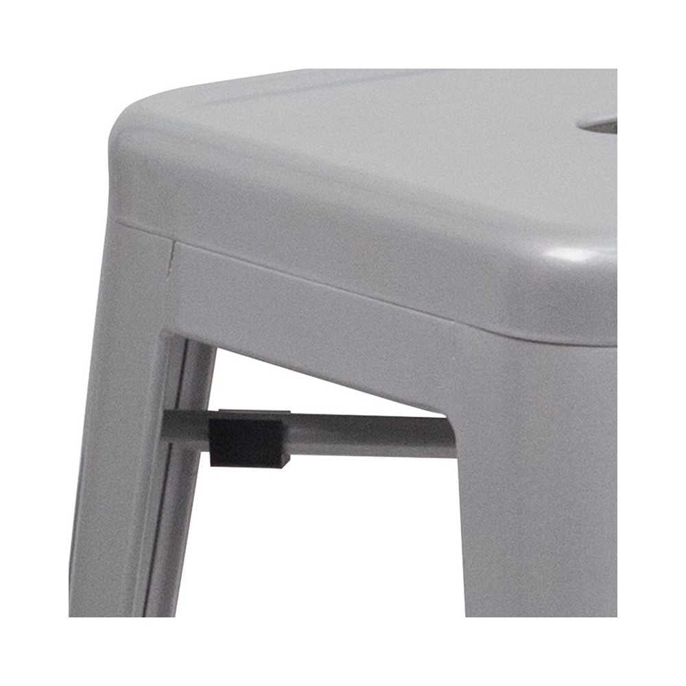 Commercial Grade 24" High Backless Silver Metal Indoor-Outdoor Counter Height Stool with Square Seat