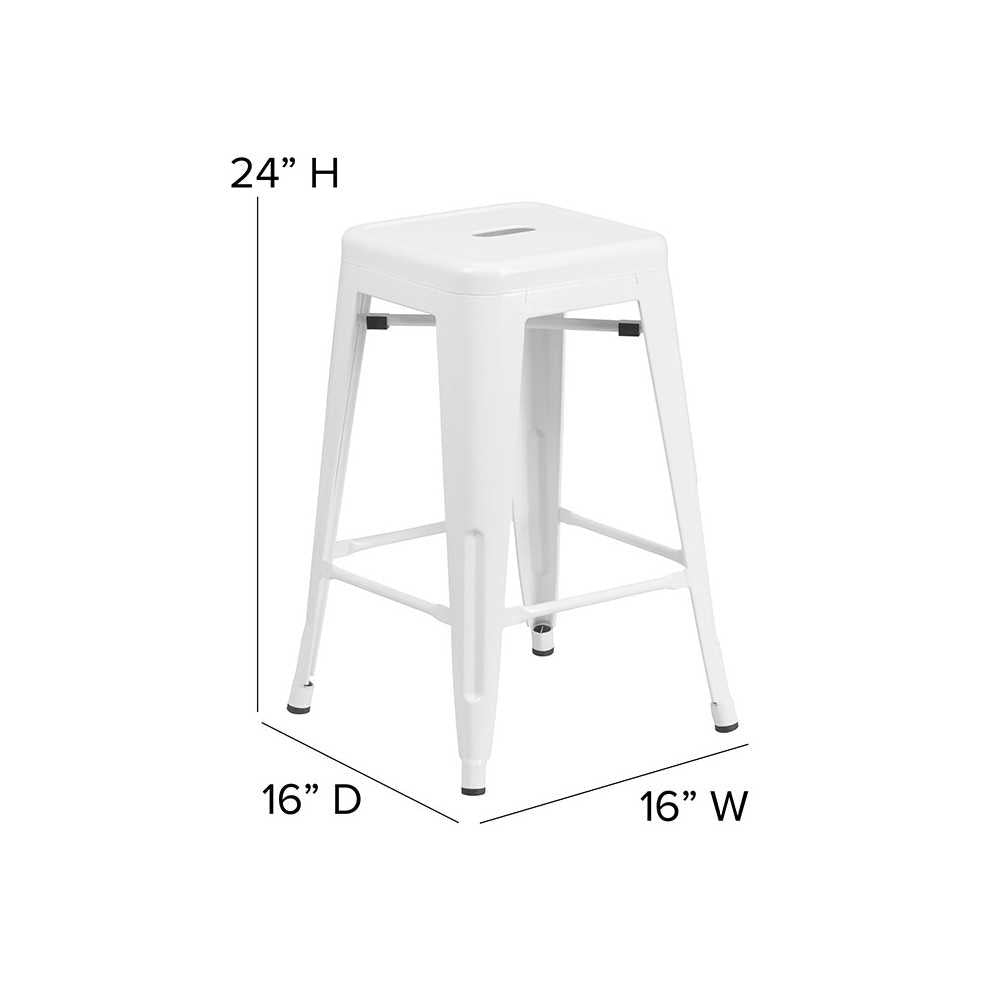 Commercial Grade 24" High Backless White Metal Indoor-Outdoor Counter Height Stool with Square Seat