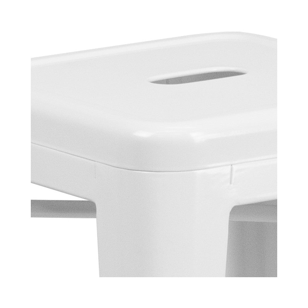 Commercial Grade 24" High Backless White Metal Indoor-Outdoor Counter Height Stool with Square Seat