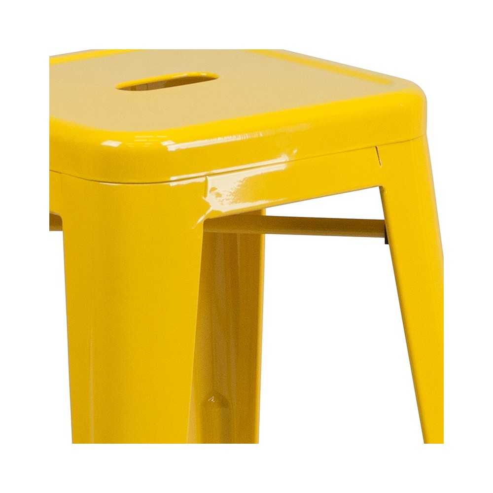 Commercial Grade 24" High Backless Yellow Metal Indoor-Outdoor Counter Height Stool with Square Seat