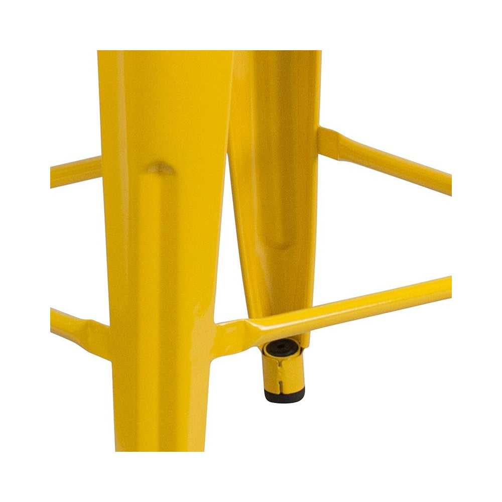 Commercial Grade 24" High Backless Yellow Metal Indoor-Outdoor Counter Height Stool with Square Seat