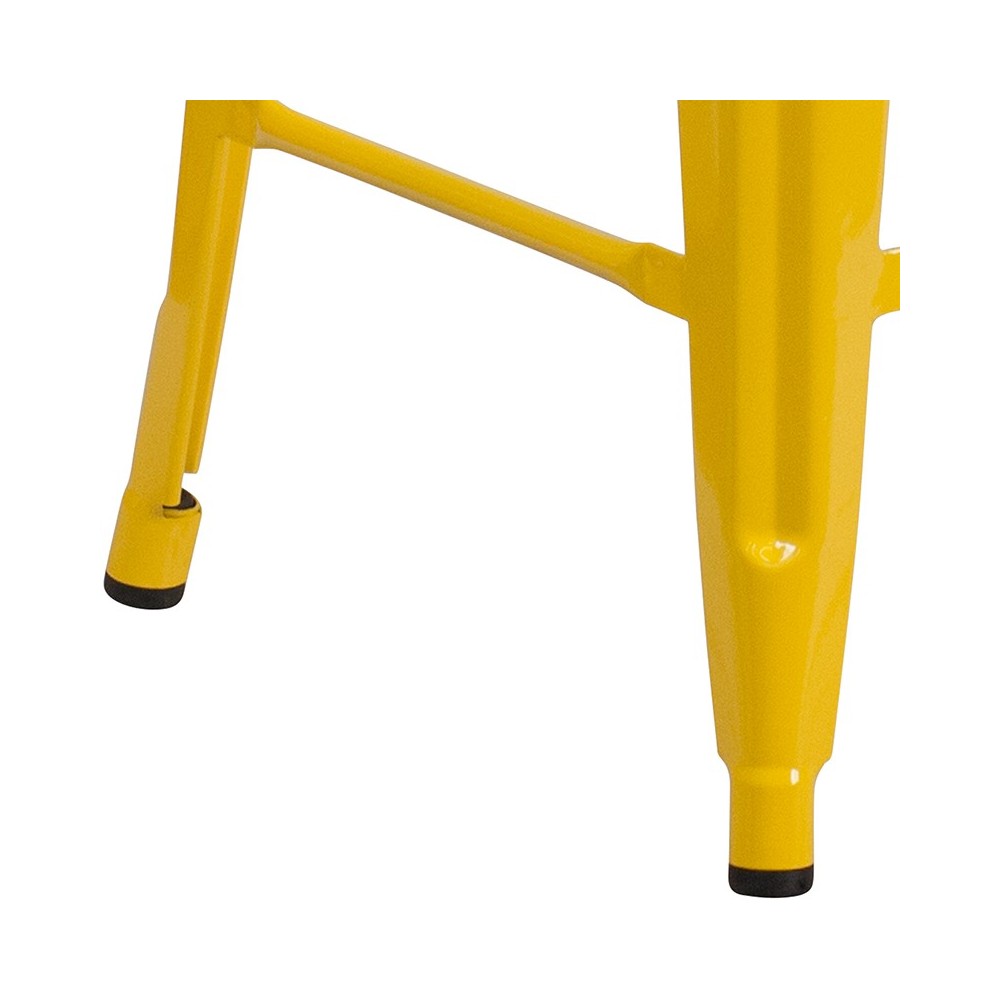 Commercial Grade 24" High Backless Yellow Metal Indoor-Outdoor Counter Height Stool with Square Seat