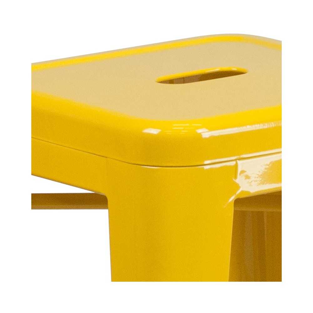 Commercial Grade 24" High Backless Yellow Metal Indoor-Outdoor Counter Height Stool with Square Seat