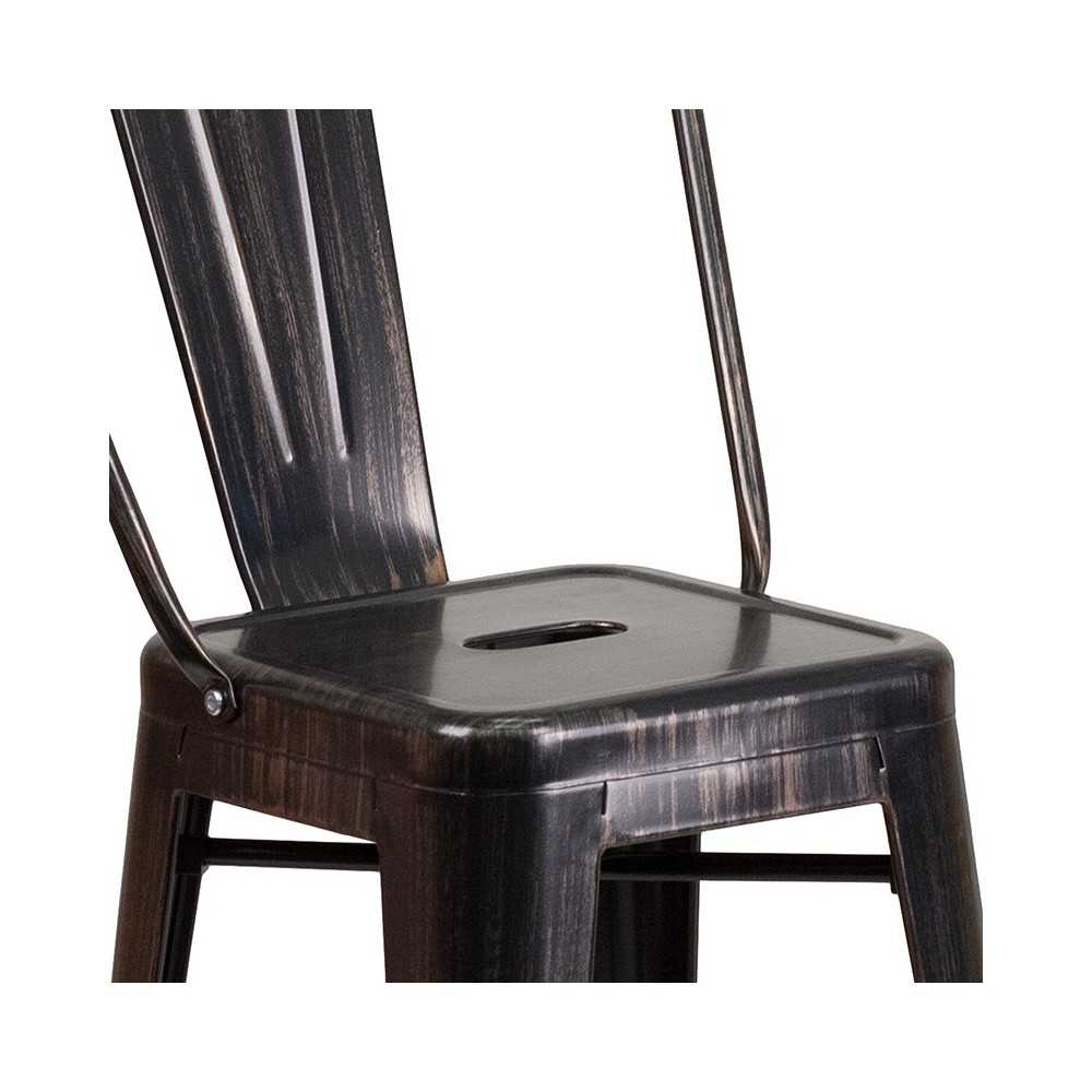 Commercial Grade 24" High Black-Antique Gold Metal Indoor-Outdoor Counter Height Stool with Removable Back