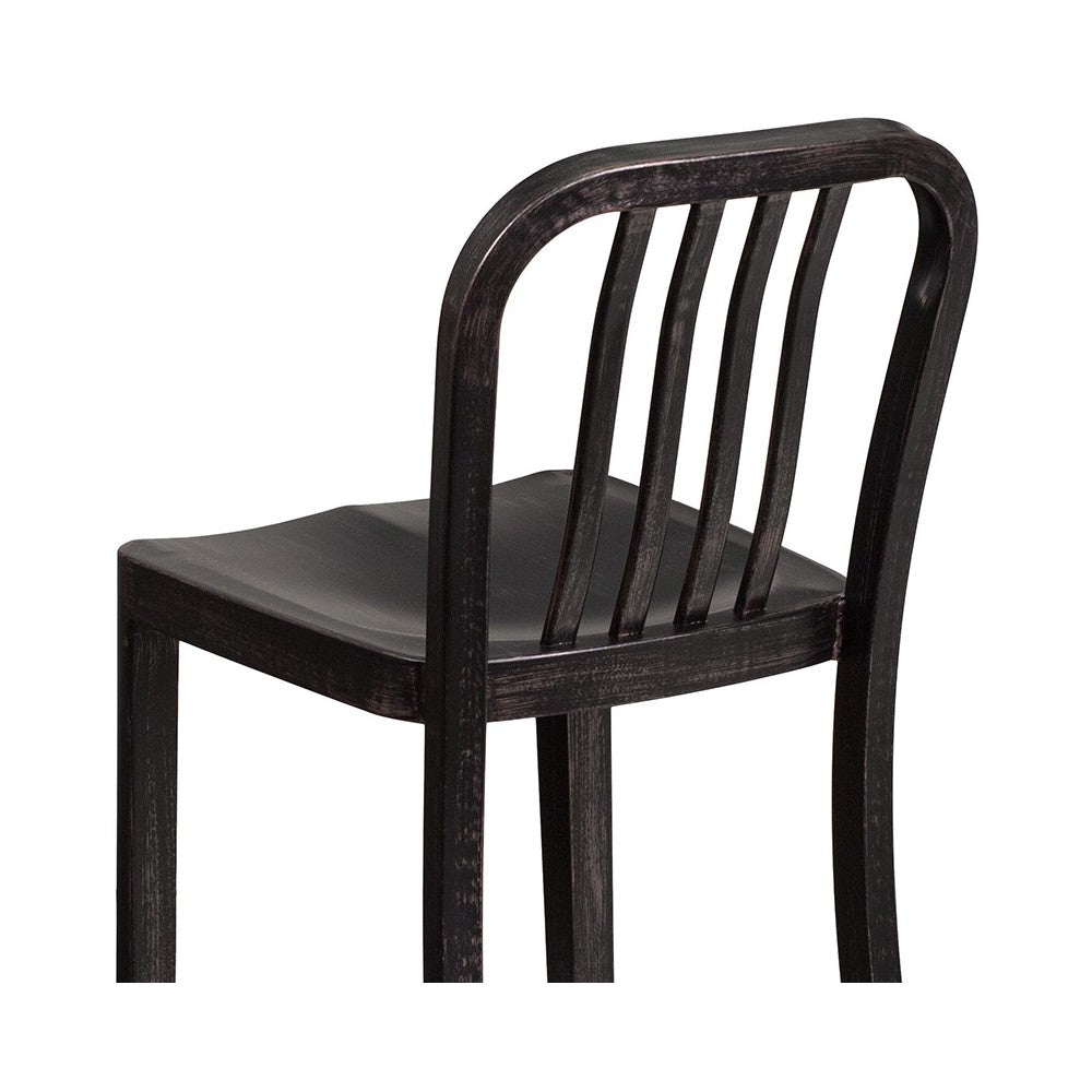 Commercial Grade 24" High Black-Antique Gold Metal Indoor-Outdoor Counter Height Stool with Vertical Slat Back
