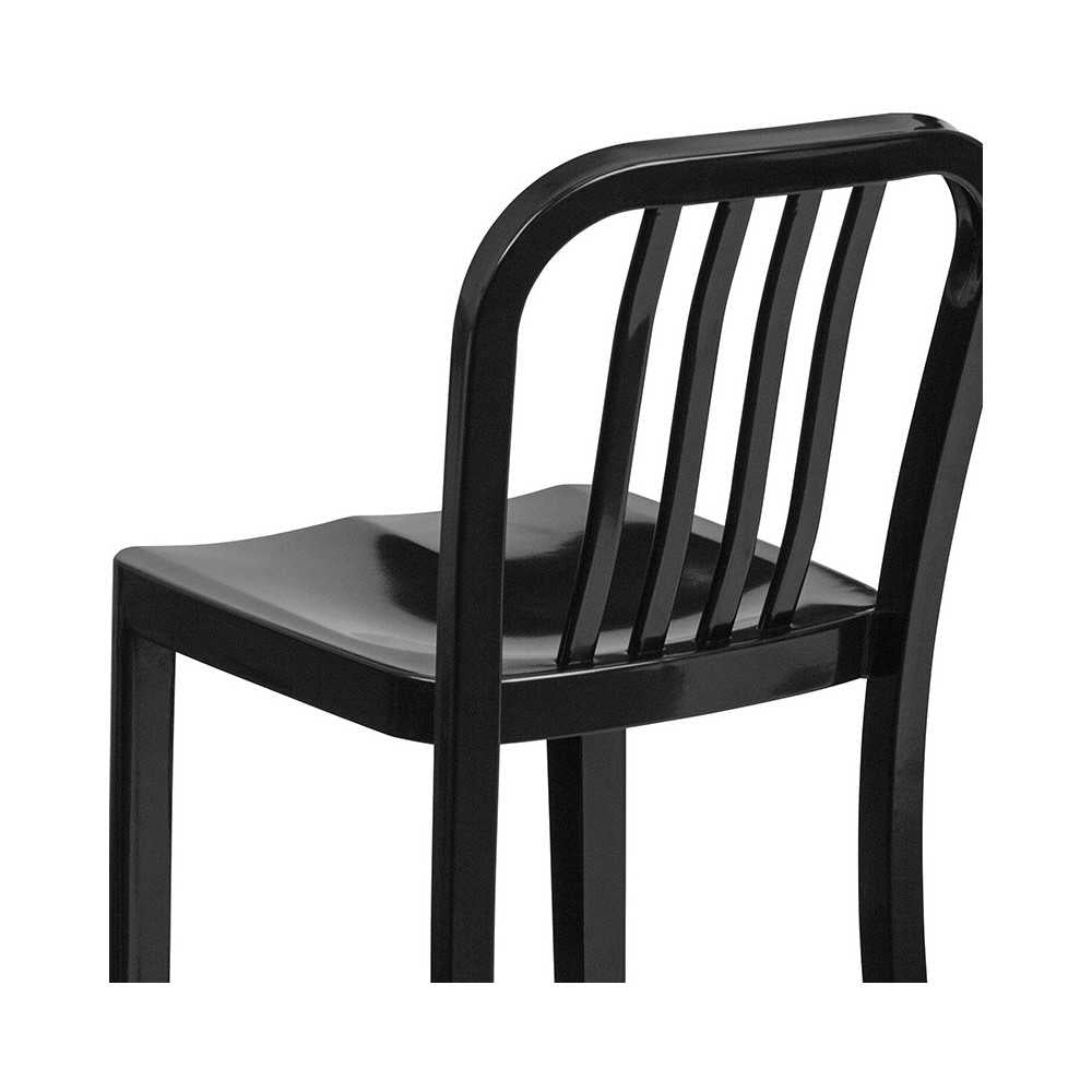 Commercial Grade 24" High Black Metal Indoor-Outdoor Counter Height Stool with Vertical Slat Back