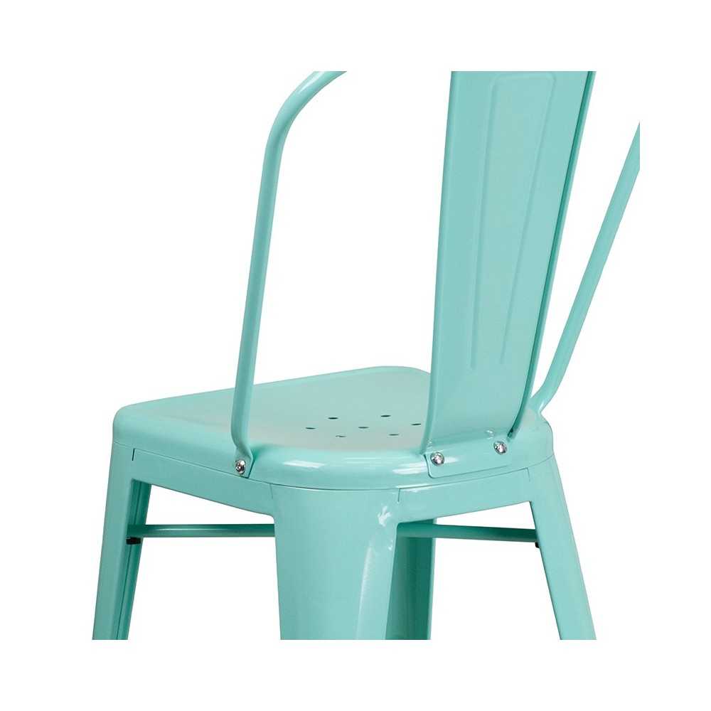 Commercial Grade 24" High Mint Green Metal Indoor-Outdoor Counter Height Stool with Back