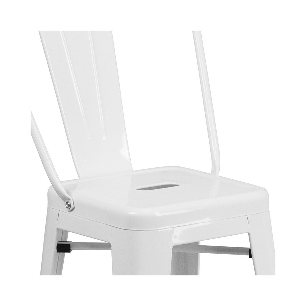 Commercial Grade 24" High White Metal Indoor-Outdoor Counter Height Stool with Removable Back
