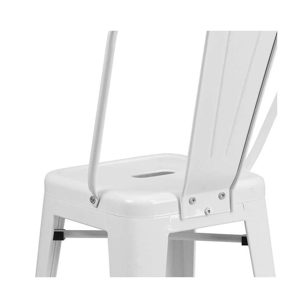 Commercial Grade 24" High White Metal Indoor-Outdoor Counter Height Stool with Removable Back