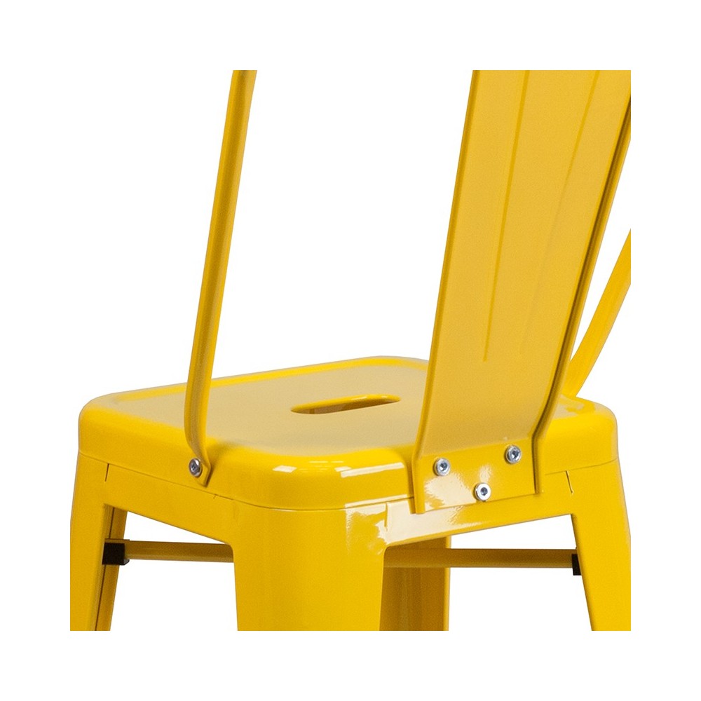 Commercial Grade 24" High Yellow Metal Indoor-Outdoor Counter Height Stool with Removable Back