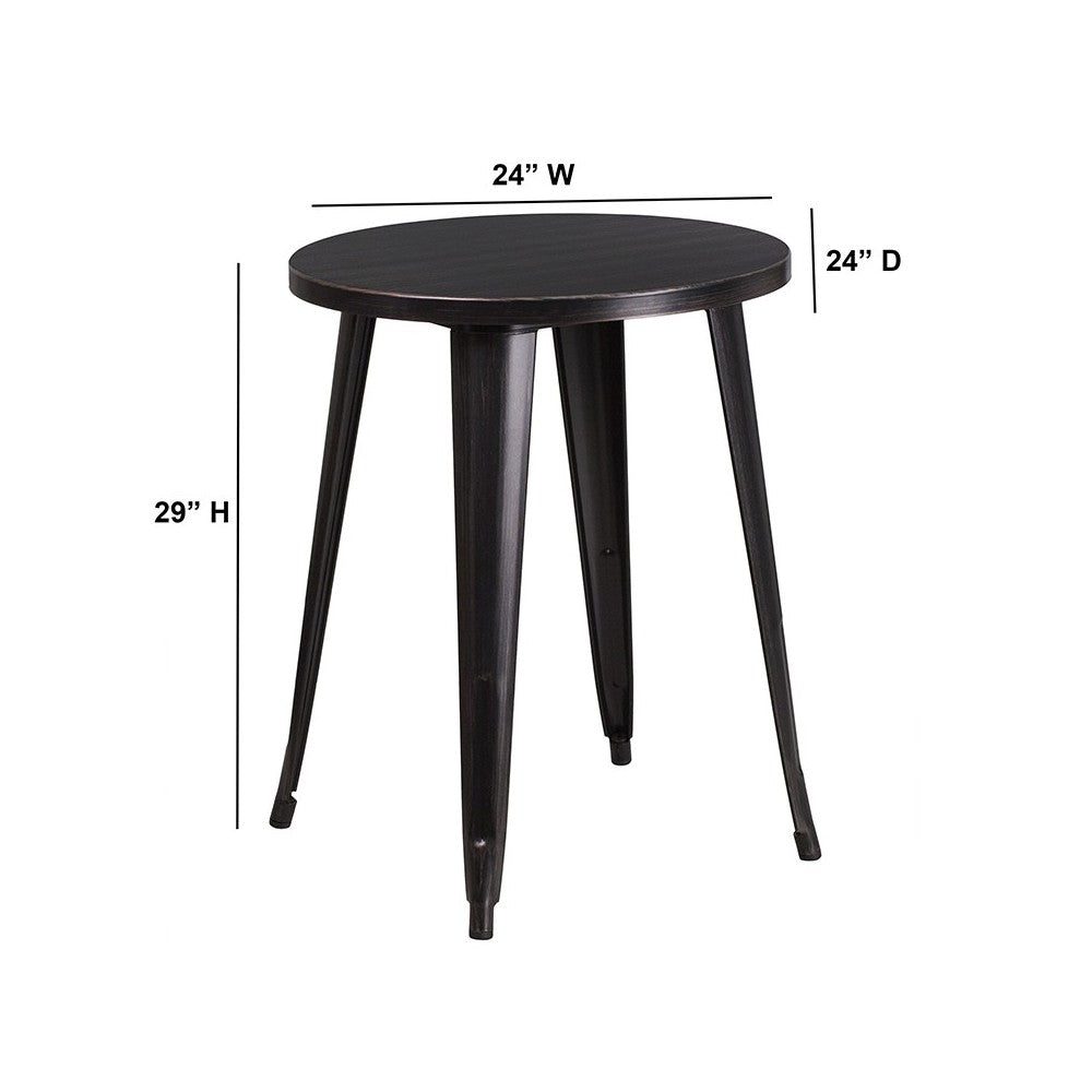 Commercial Grade 24" Round Black-Antique Gold Metal Indoor-Outdoor Table