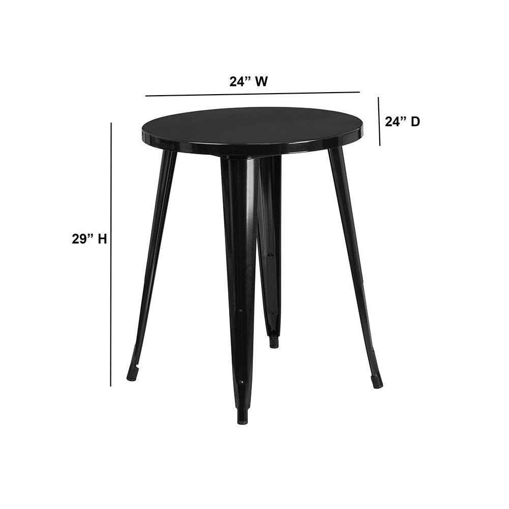 Commercial Grade 24" Round Black Metal Indoor-Outdoor Table