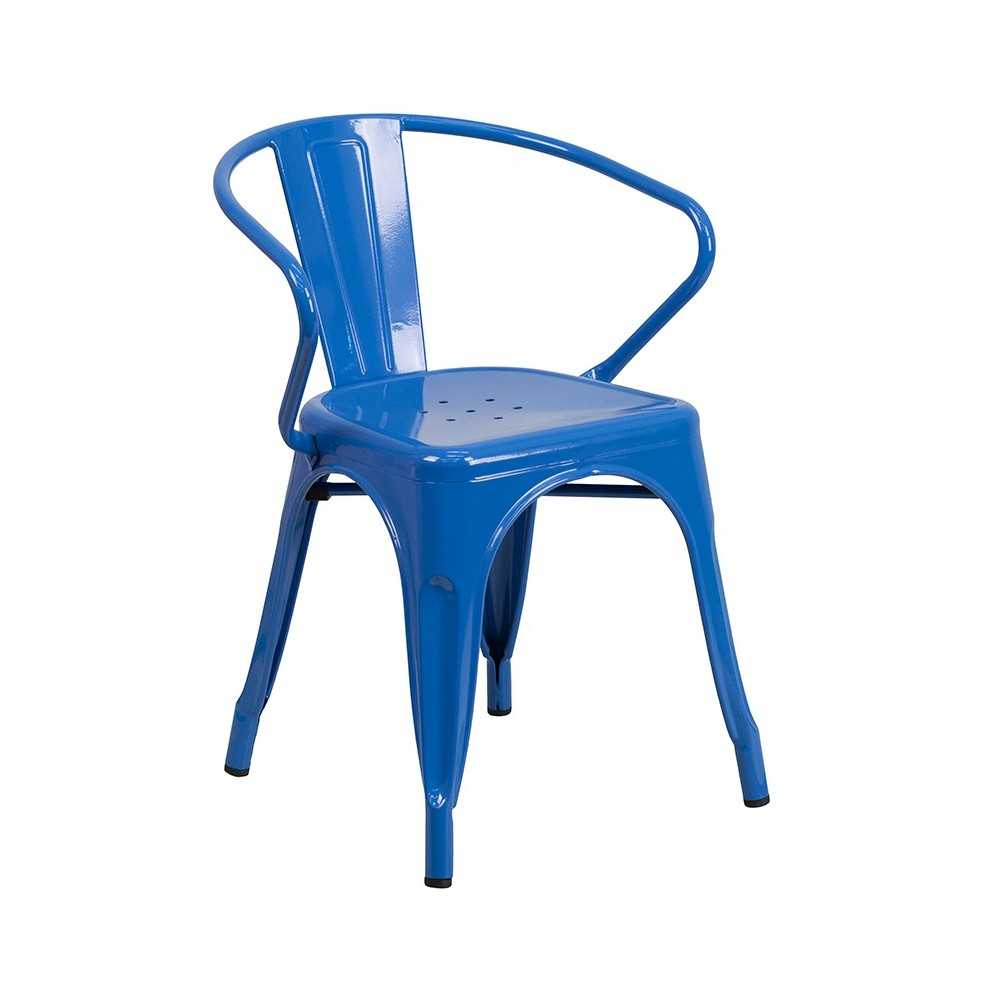 Commercial Grade 24" Round Blue Metal Indoor-Outdoor Table Set with 2 Arm Chairs