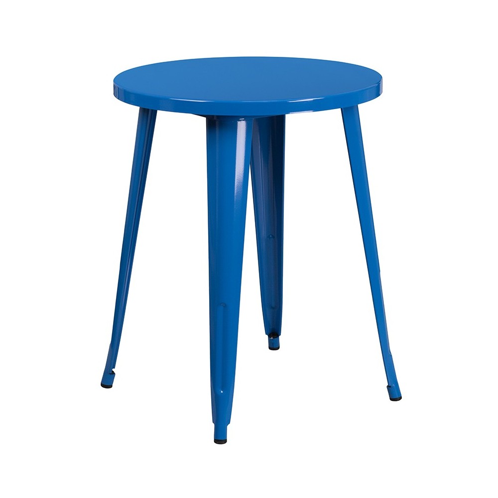 Commercial Grade 24" Round Blue Metal Indoor-Outdoor Table Set with 2 Arm Chairs