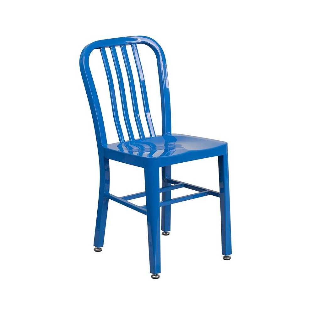 Commercial Grade 24" Round Blue Metal Indoor-Outdoor Table Set with 2 Vertical Slat Back Chairs