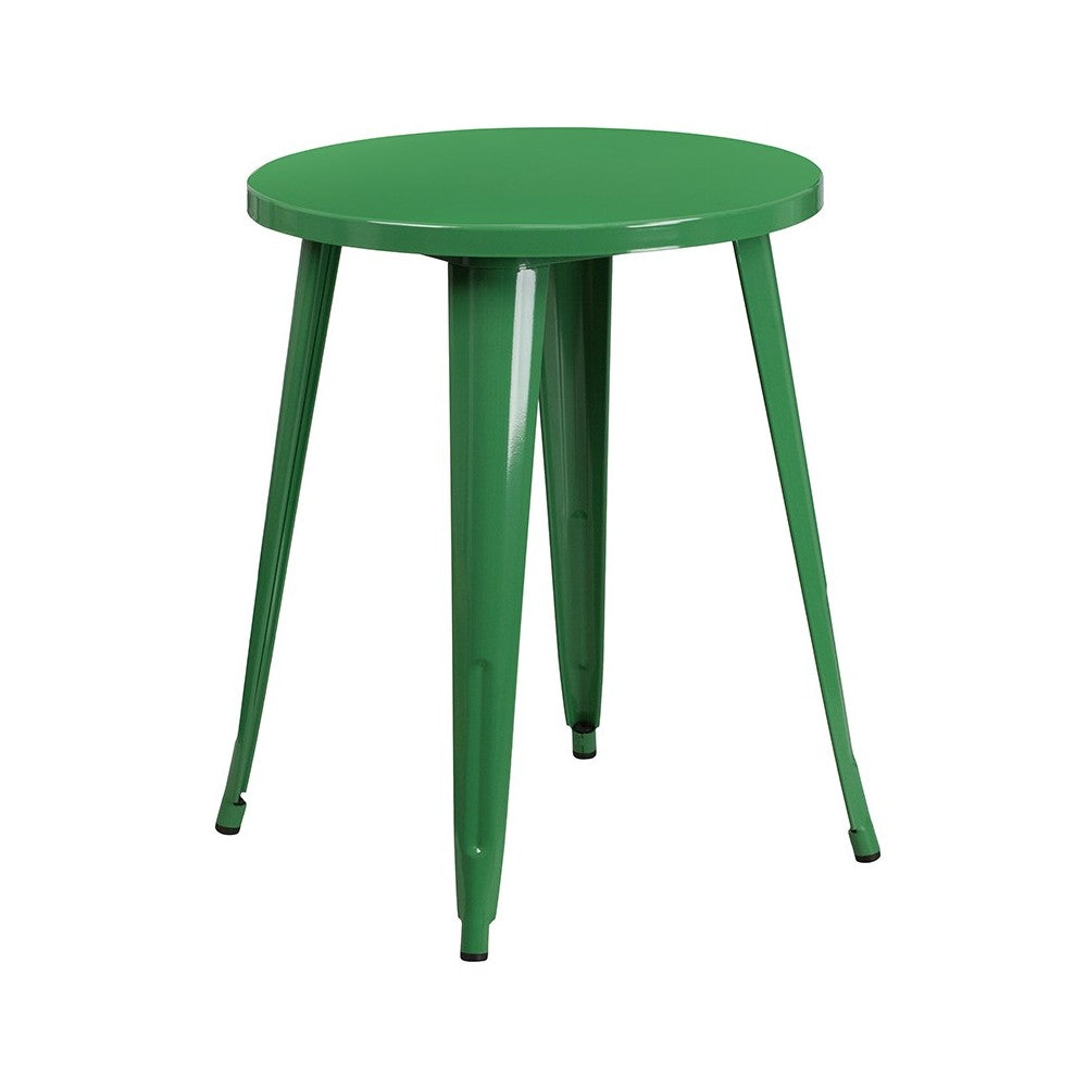 Commercial Grade 24" Round Green Metal Indoor-Outdoor Table Set with 2 Cafe Chairs