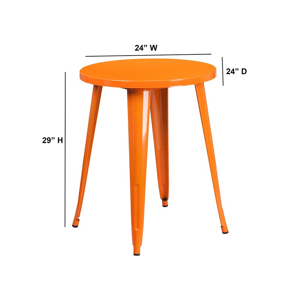 Commercial Grade 24" Round Orange Metal Indoor-Outdoor Table
