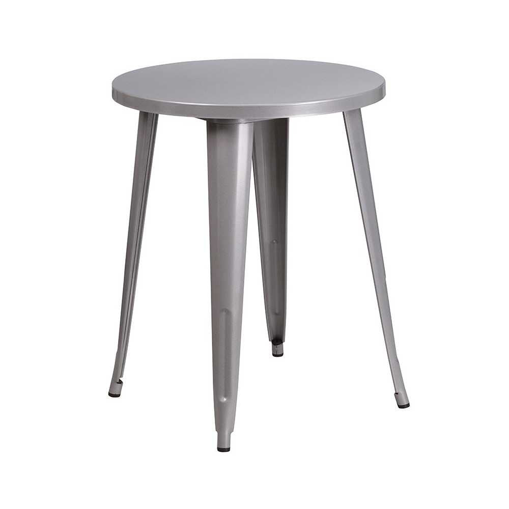Commercial Grade 24" Round Silver Metal Indoor-Outdoor Table Set with 4 Cafe Chairs