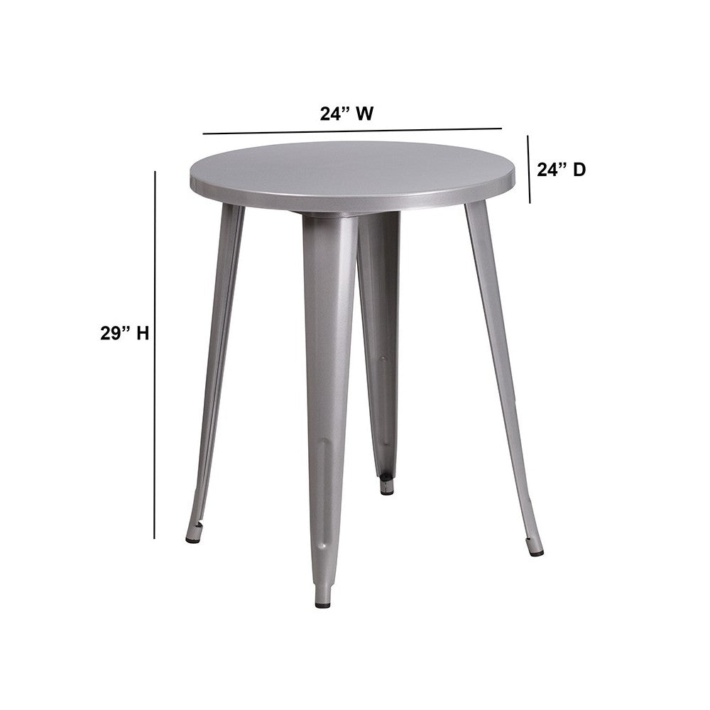 Commercial Grade 24" Round Silver Metal Indoor-Outdoor Table