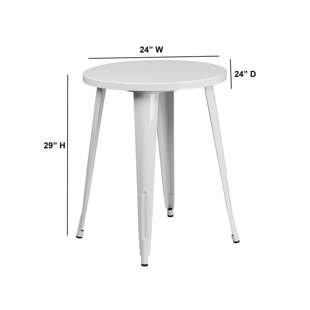 Commercial Grade 24" Round White Metal Indoor-Outdoor Table