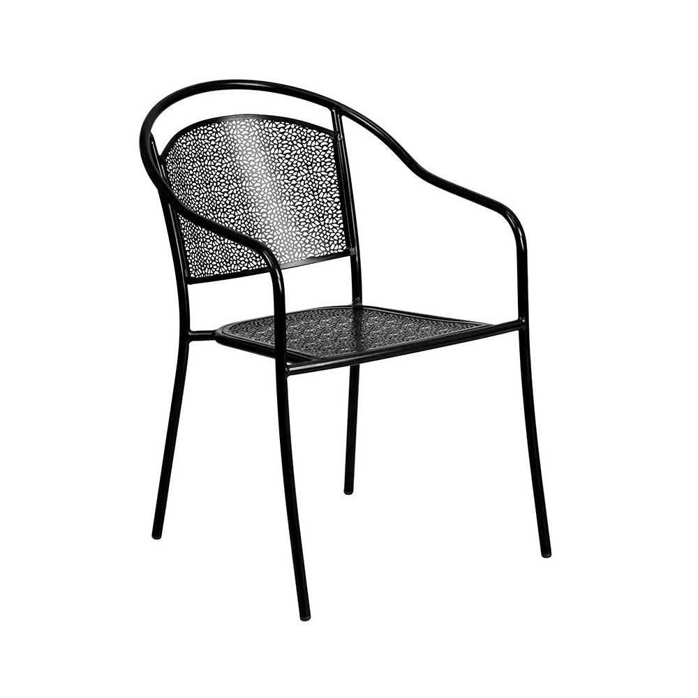 Commercial Grade 28" Square Black Indoor-Outdoor Steel Folding Patio Table Set with 2 Round Back Chairs