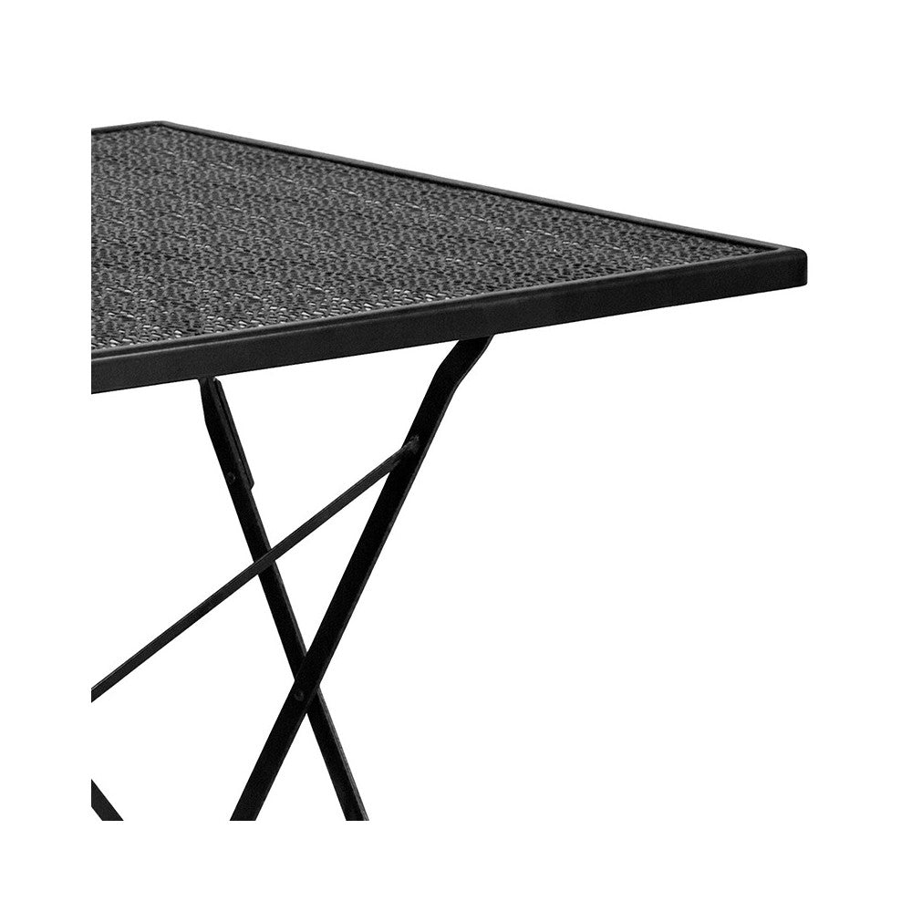 Commercial Grade 28" Square Black Indoor-Outdoor Steel Folding Patio Table