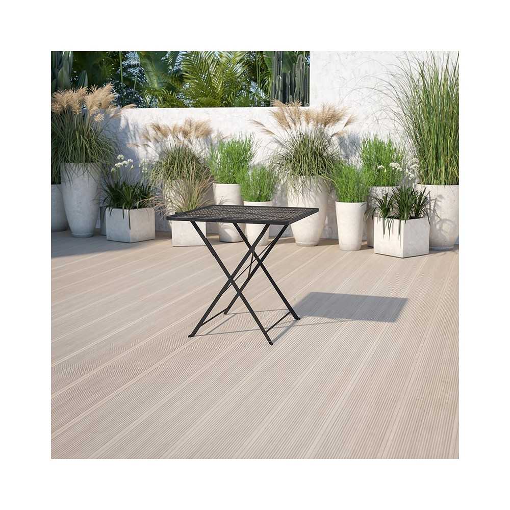 Commercial Grade 28" Square Black Indoor-Outdoor Steel Folding Patio Table