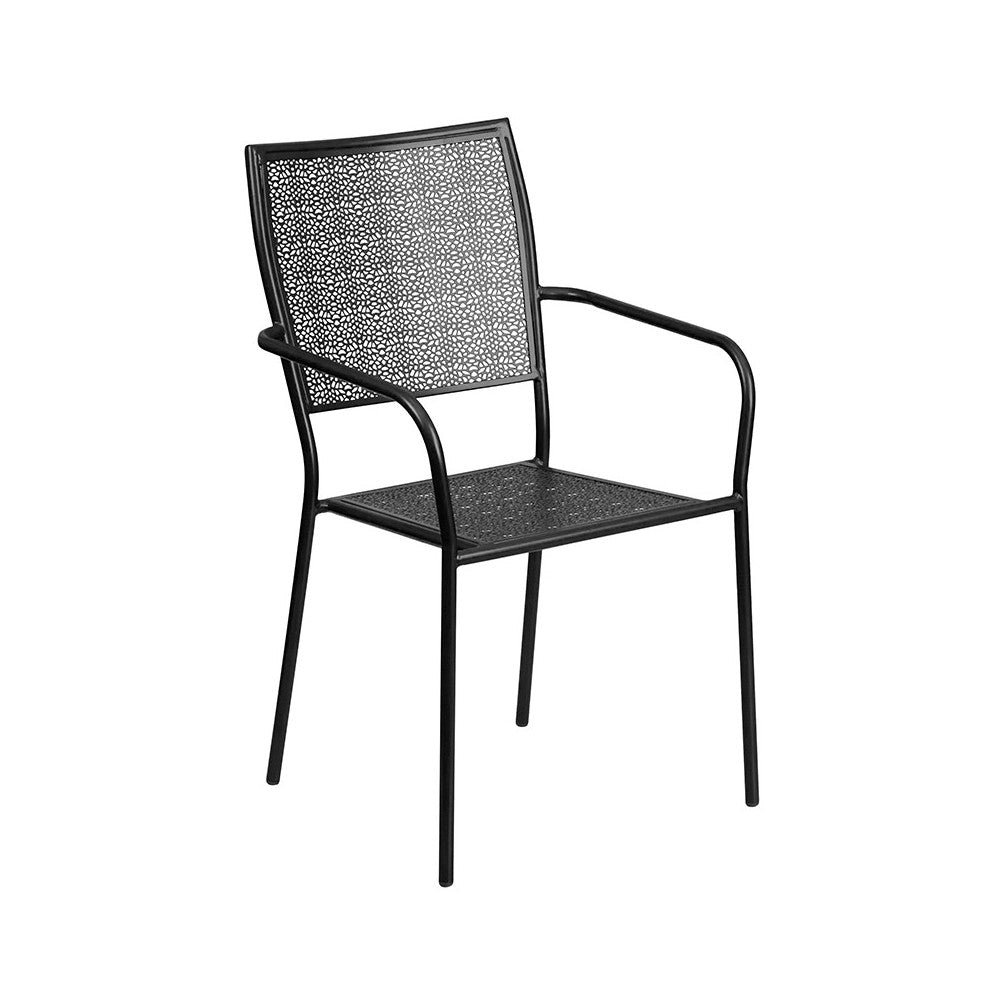 Commercial Grade 28" Square Black Indoor-Outdoor Steel Patio Table Set with 2 Square Back Chairs
