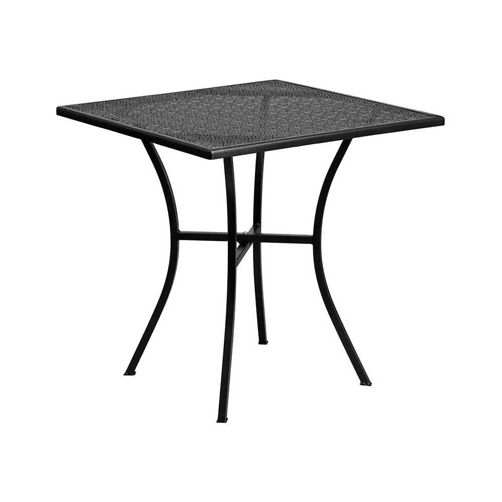 Commercial Grade 28" Square Black Indoor-Outdoor Steel Patio Table Set with 2 Square Back Chairs