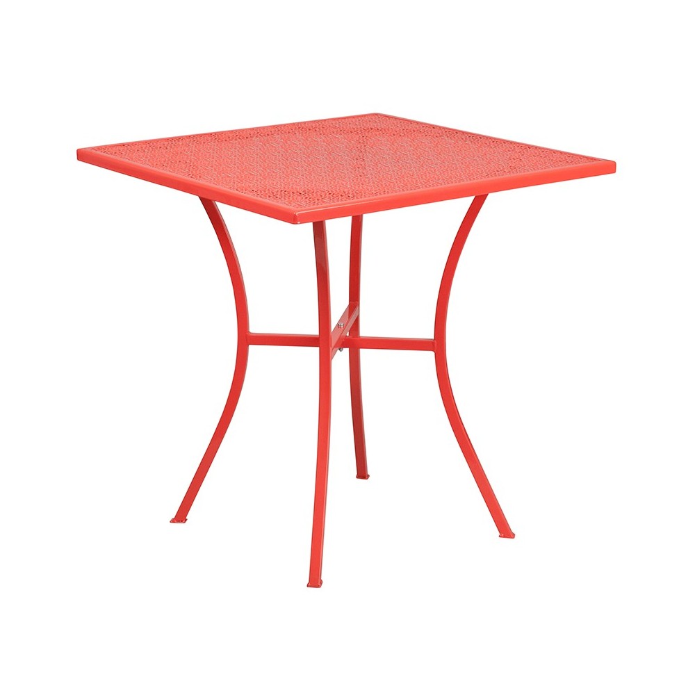 Commercial Grade 28" Square Coral Indoor-Outdoor Steel Patio Table Set with 2 Round Back Chairs