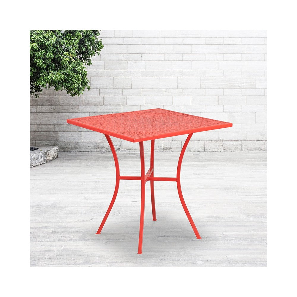 Commercial Grade 28" Square Coral Indoor-Outdoor Steel Patio Table
