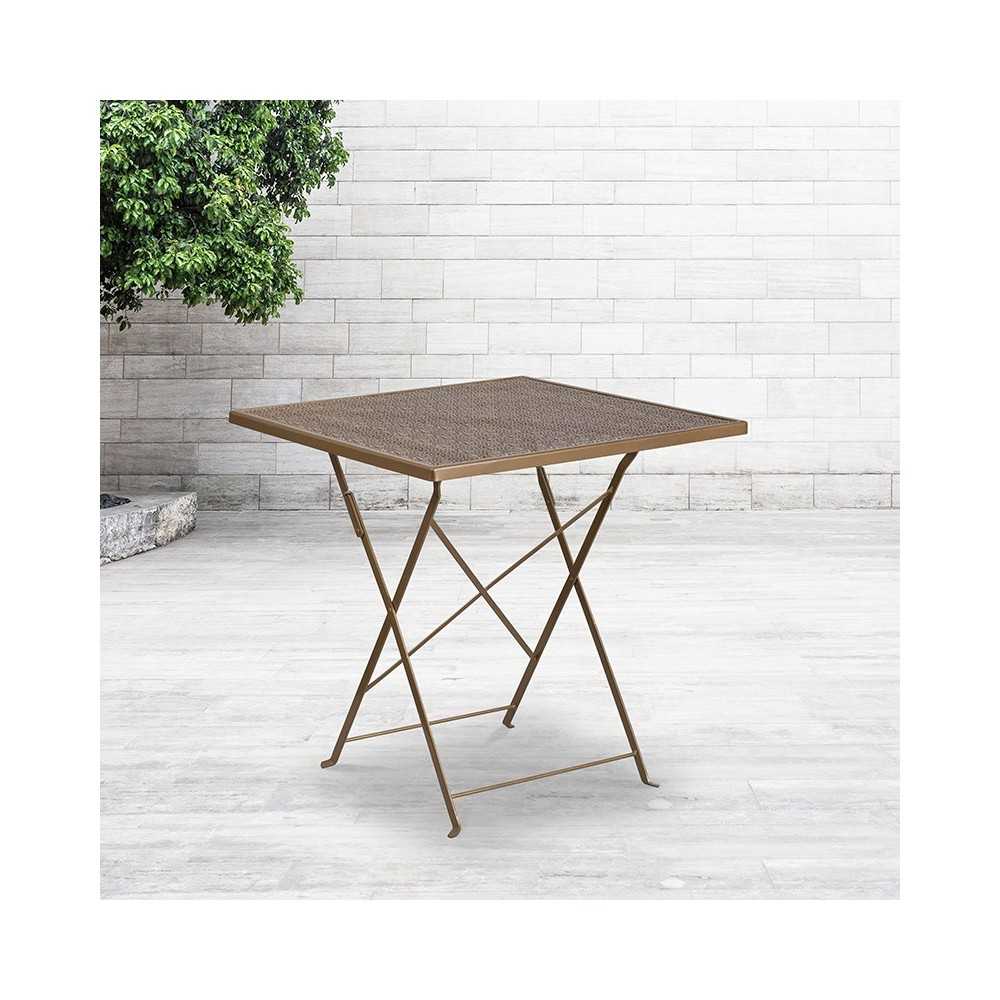 Commercial Grade 28" Square Gold Indoor-Outdoor Steel Folding Patio Table