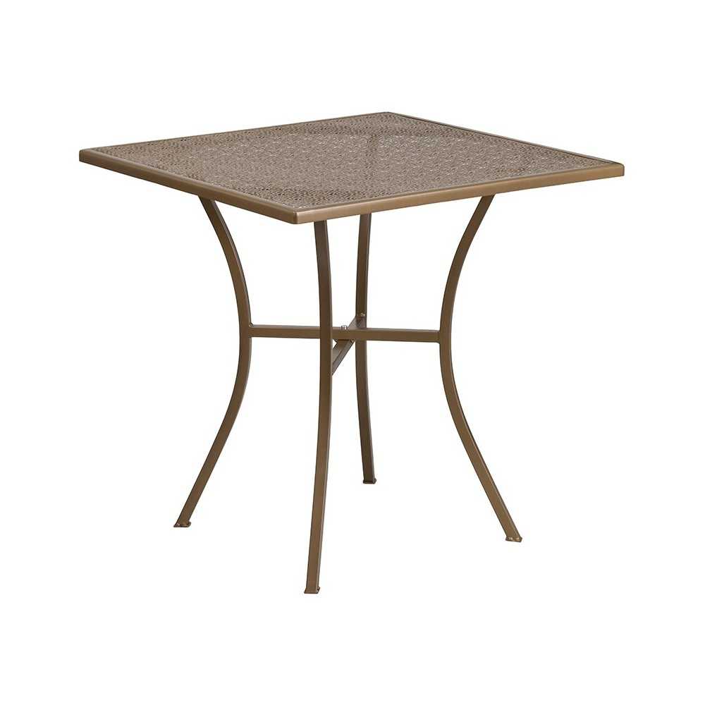 Commercial Grade 28" Square Gold Indoor-Outdoor Steel Patio Table Set with 2 Square Back Chairs