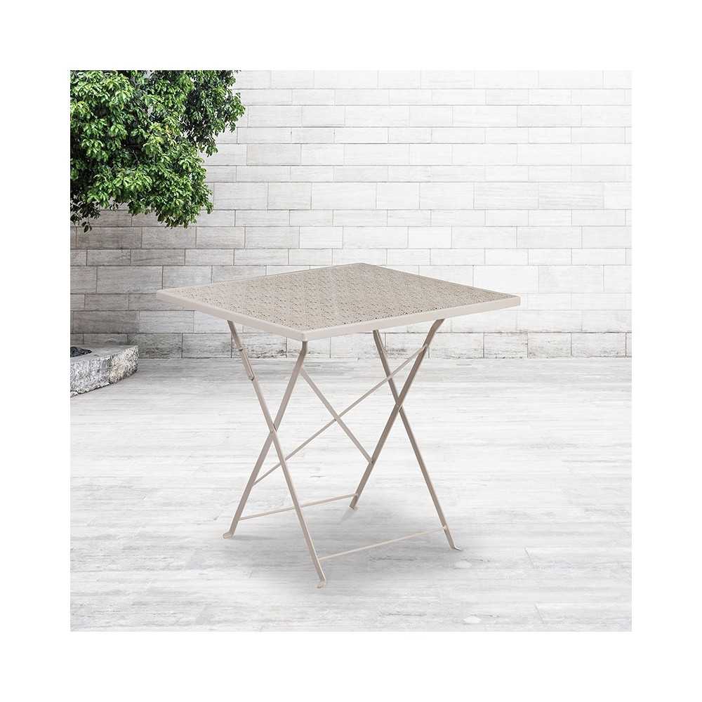 Commercial Grade 28" Square Light Gray Indoor-Outdoor Steel Folding Patio Table