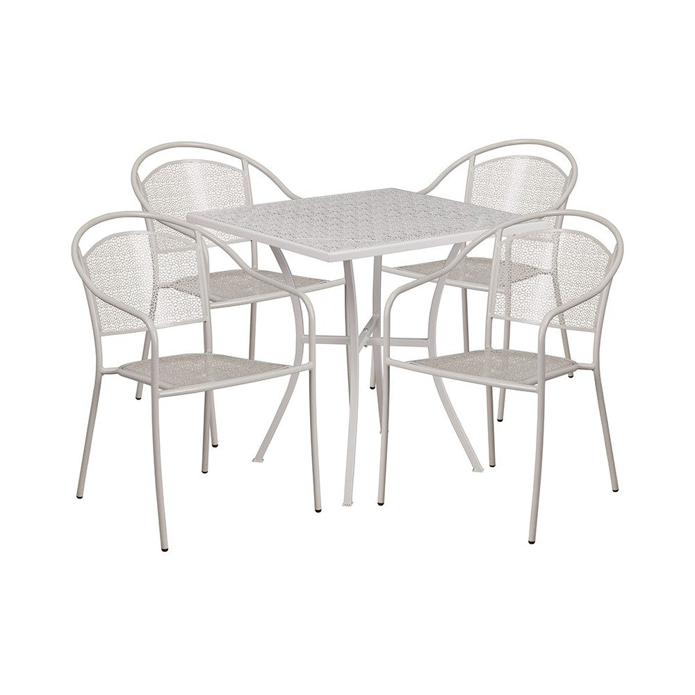 Commercial Grade 28" Square Light Gray Indoor-Outdoor Steel Patio Table Set with 4 Round Back Chairs