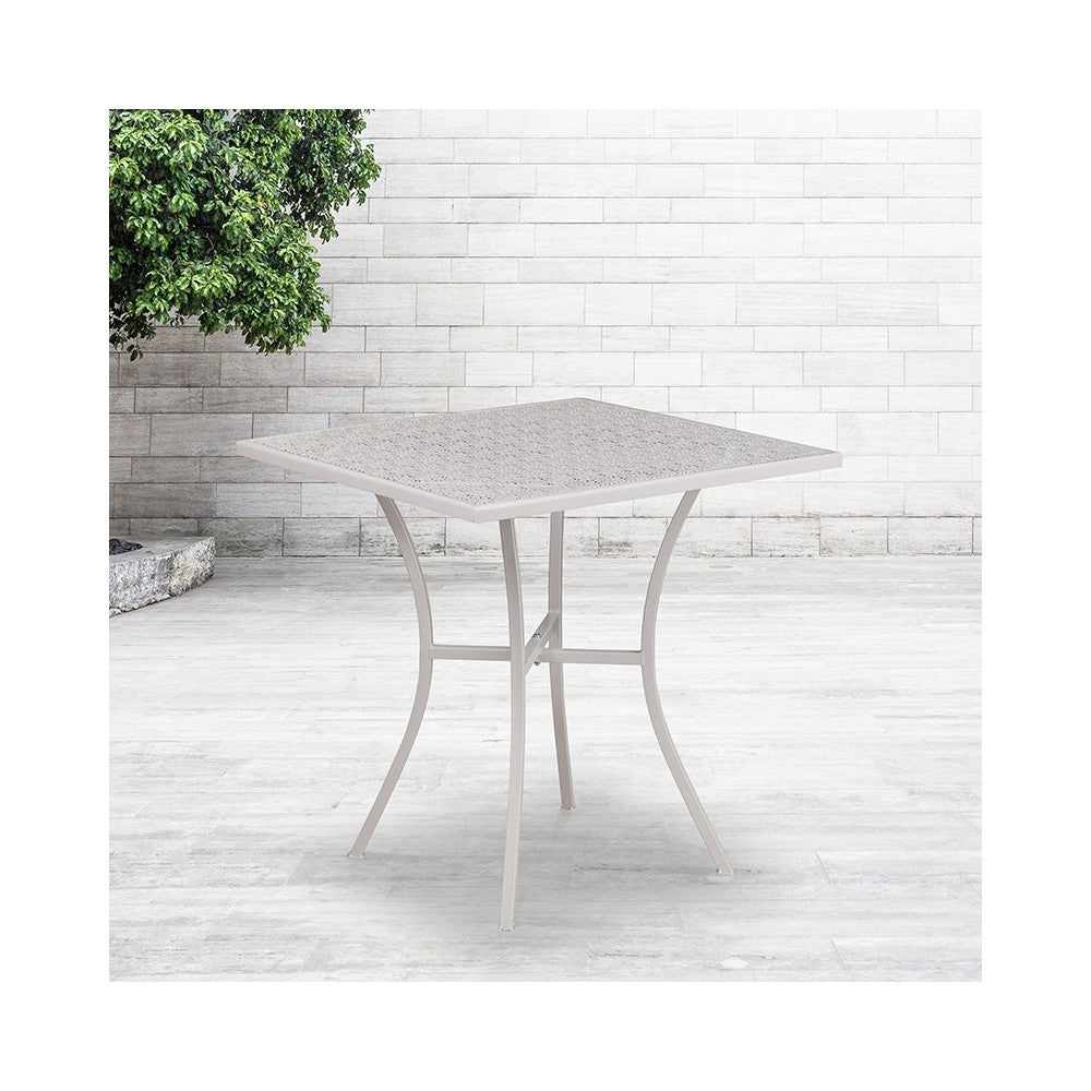 Commercial Grade 28" Square Light Gray Indoor-Outdoor Steel Patio Table