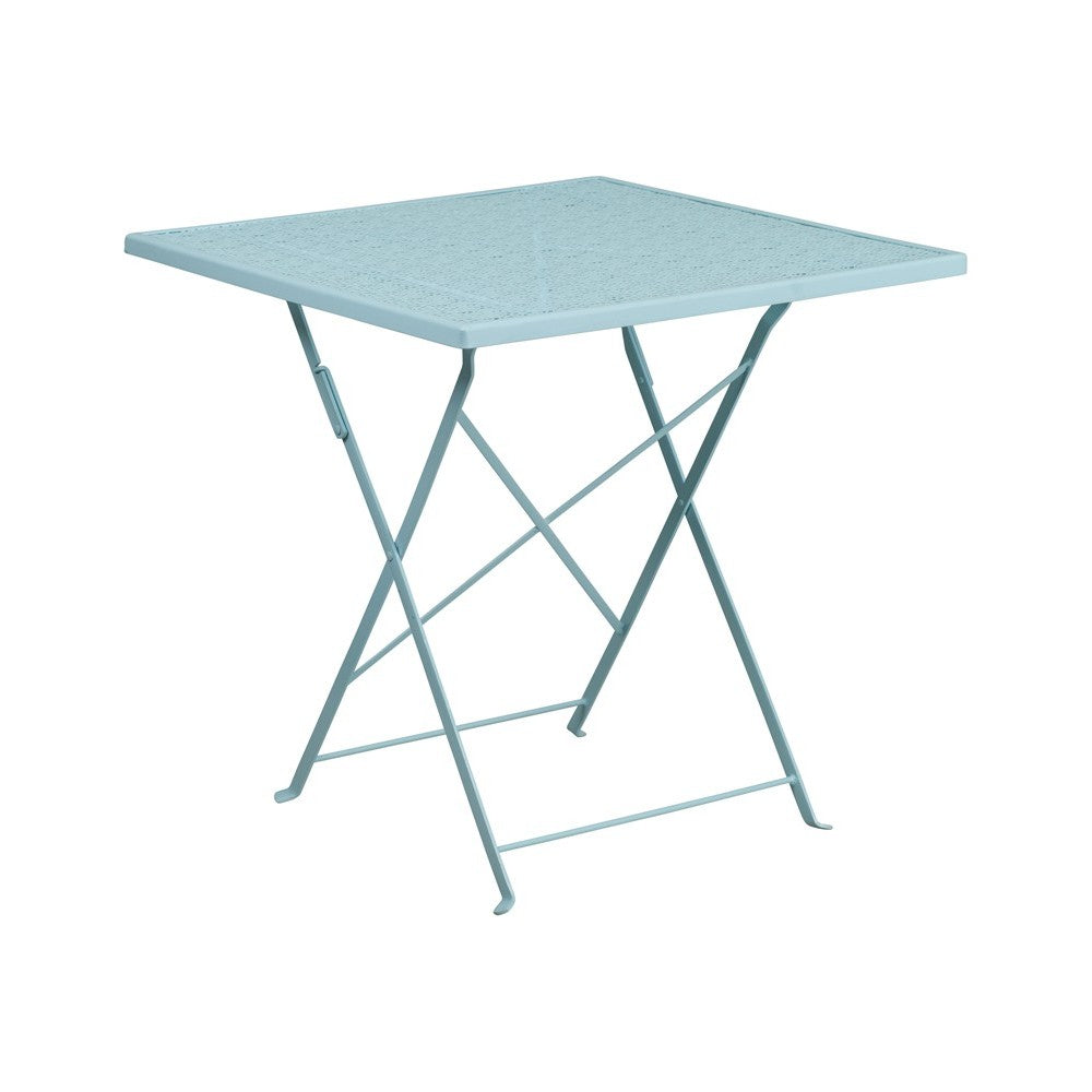 Commercial Grade 28" Square Sky Blue Indoor-Outdoor Steel Folding Patio Table