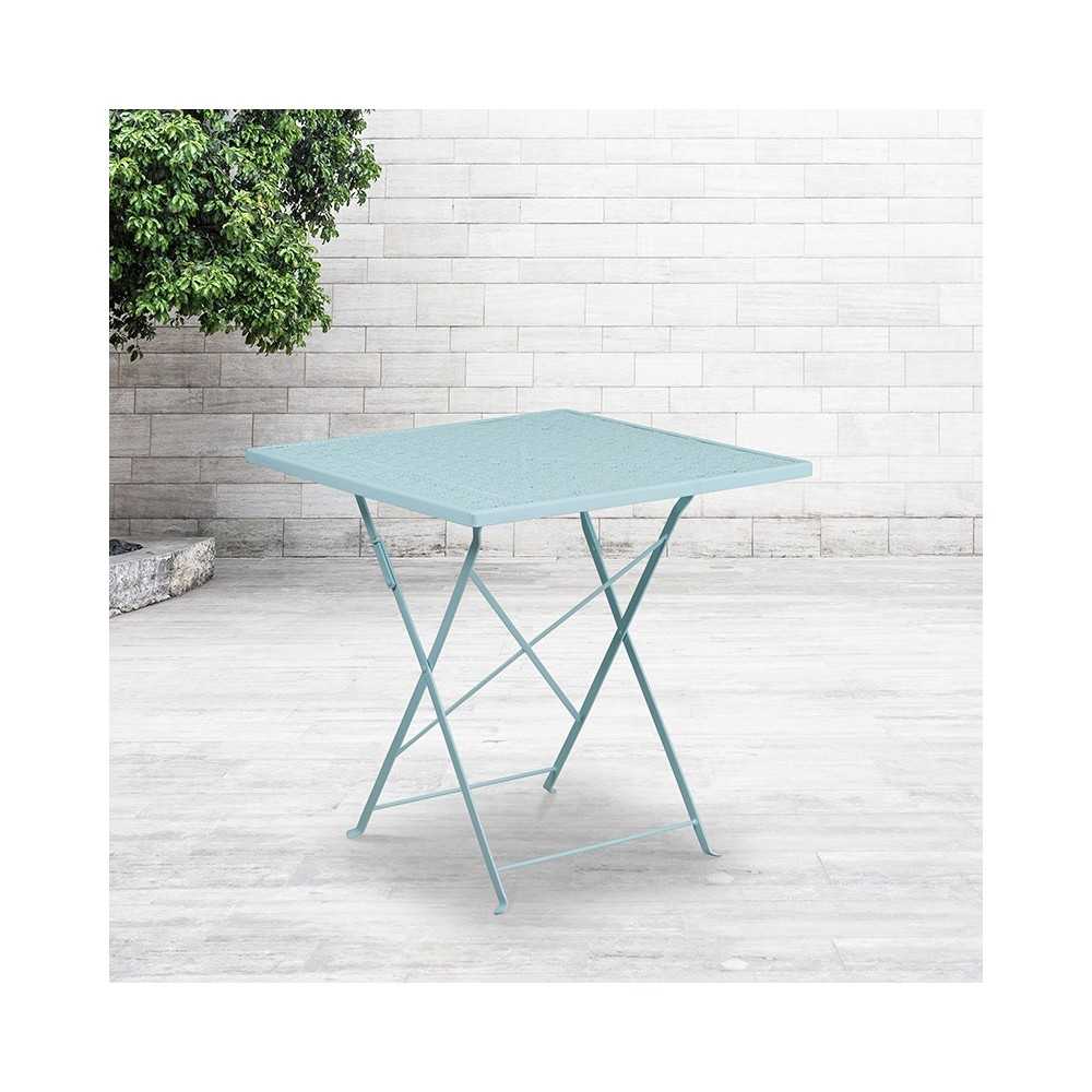 Commercial Grade 28" Square Sky Blue Indoor-Outdoor Steel Folding Patio Table
